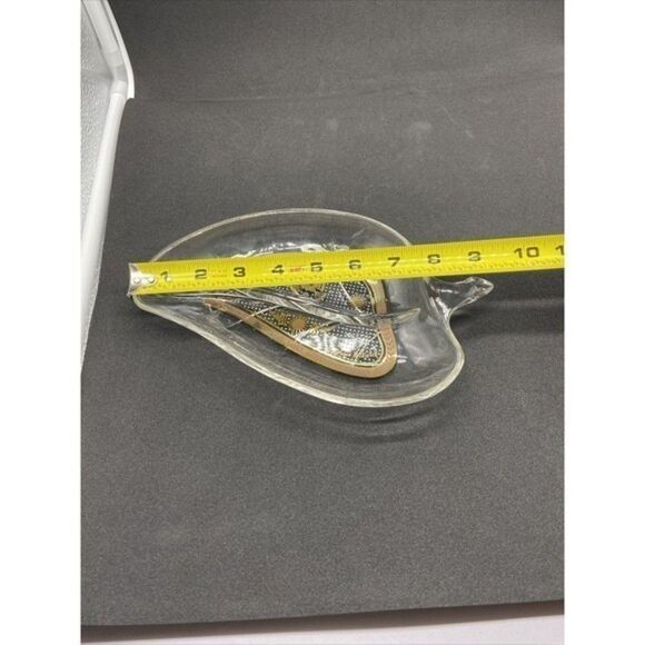 Vintage Georges Briard‎ leaf Shaped Glass Relish Dish With Gold Designs MCM - Picture 8 of 12